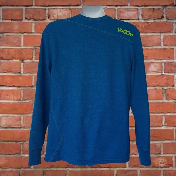 Volcom Men’s Large Blue Thermal Waffle Knit Long Sleeve Shirt Green Logo Skate - Picture 6 of 10